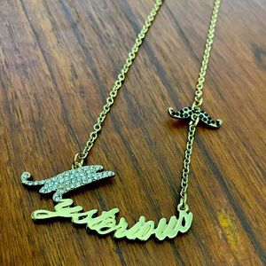 Betsey Johnson Necklace “Mysterious” Gold Tone Mustache charm
